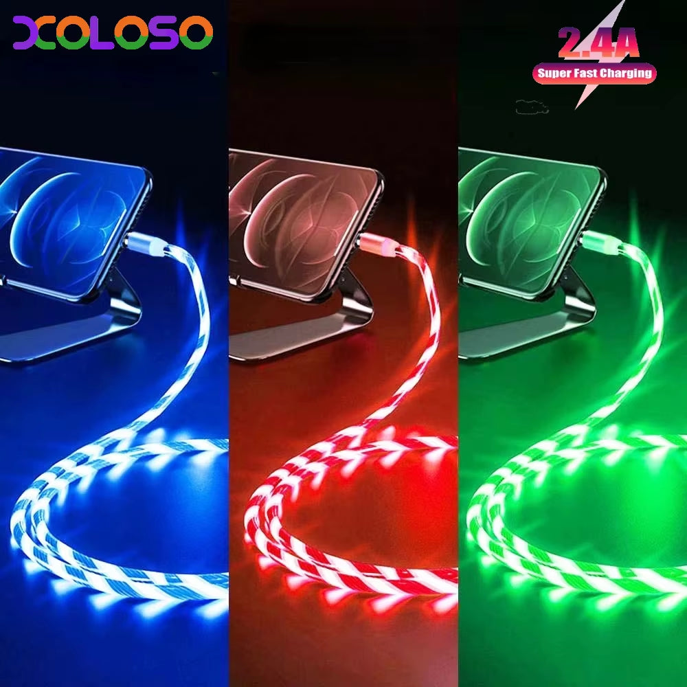 1M 2M Glowing LED Light Charger Data Cable Phone 2.4A USB Charging Cable for Iphone 14 13 12 11 Pro Max XS XR Charge Wire Cord