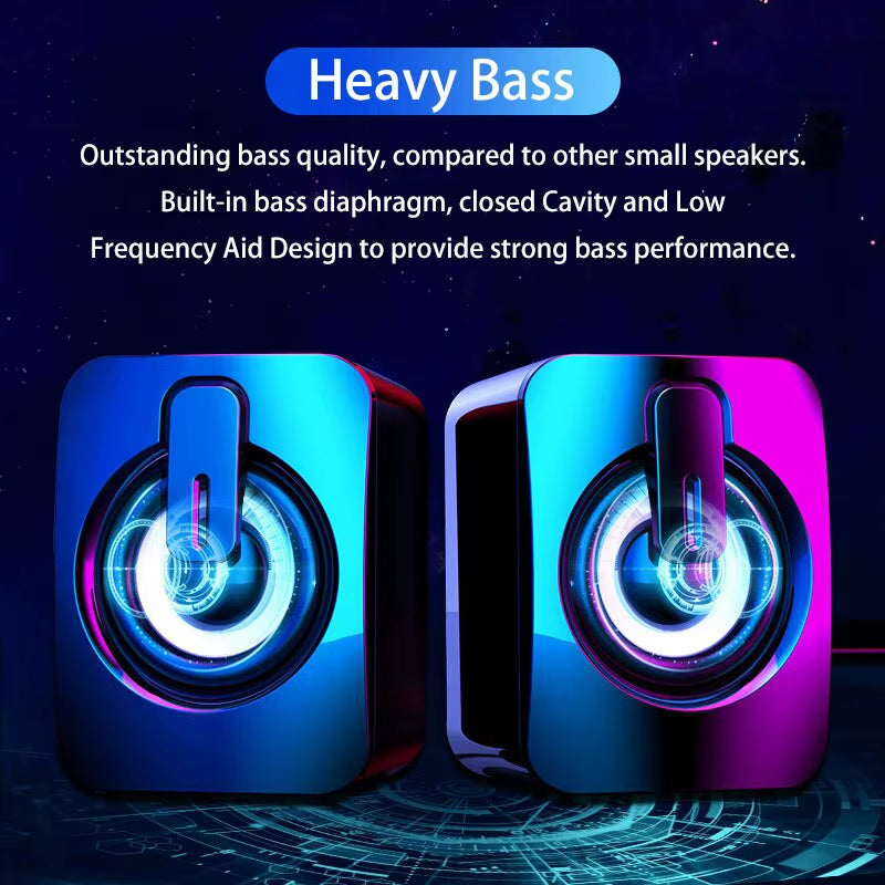 Computer Speakers PC Sound Box HIFI Stereo Microphone USB Wired with LED Light for Desktop Computer