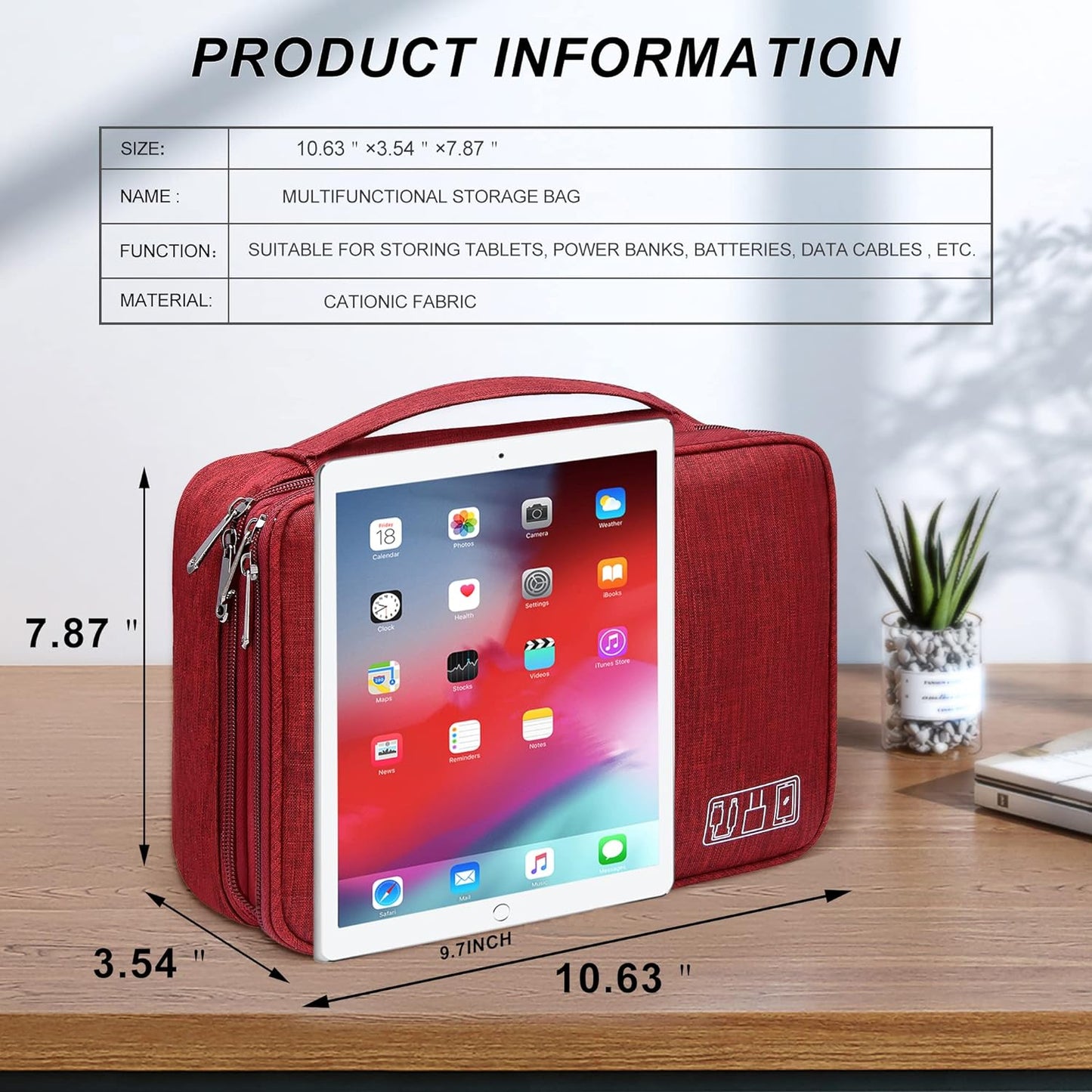 Electronic Bag Travel Cable Accessories Bag Waterproof Double Layer Electronics Organizer Portable Storage Case for Cable, Cord, Charger, Phone, Adapter, Power Bank, Kindle, Hard Drives