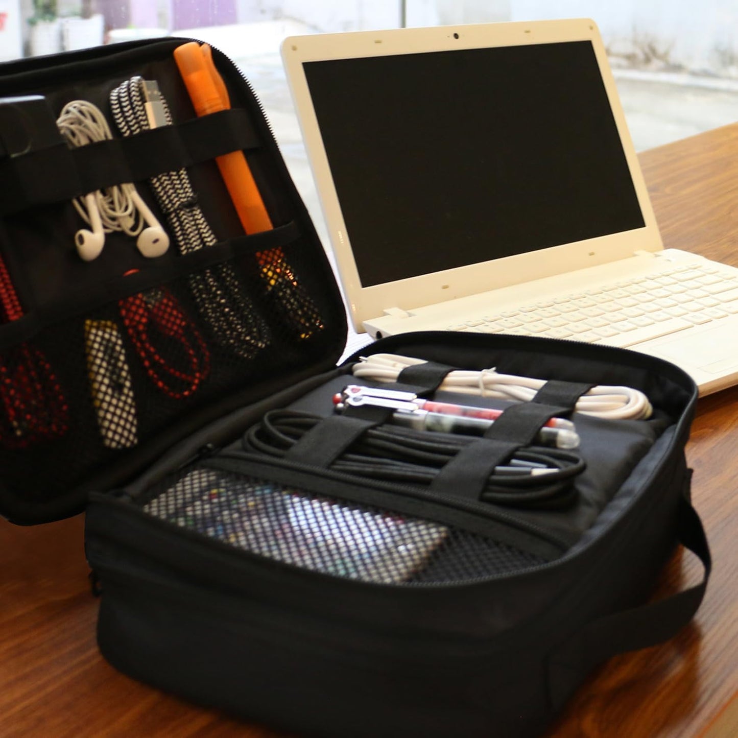 Electronics Organizer Travel Case, Water Resistant Cable Organizer Bag for Travel Essentials, Tech Gifts for Men, Storage Bag as Accessories for Phone, Cord, Tablet, Black