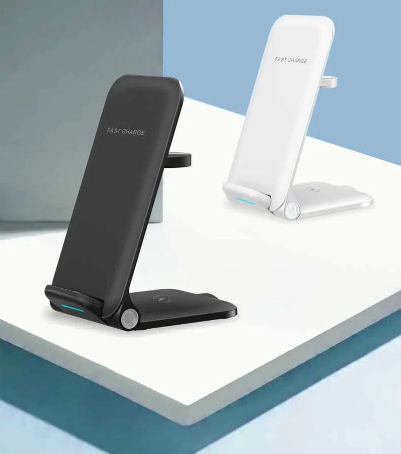 Compact Stand-Up Triple Wireless Charging Dock