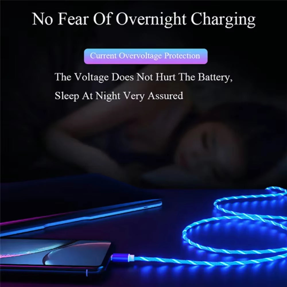 1M 2M Glowing LED Light Charger Data Cable Phone 2.4A USB Charging Cable for Iphone 14 13 12 11 Pro Max XS XR Charge Wire Cord
