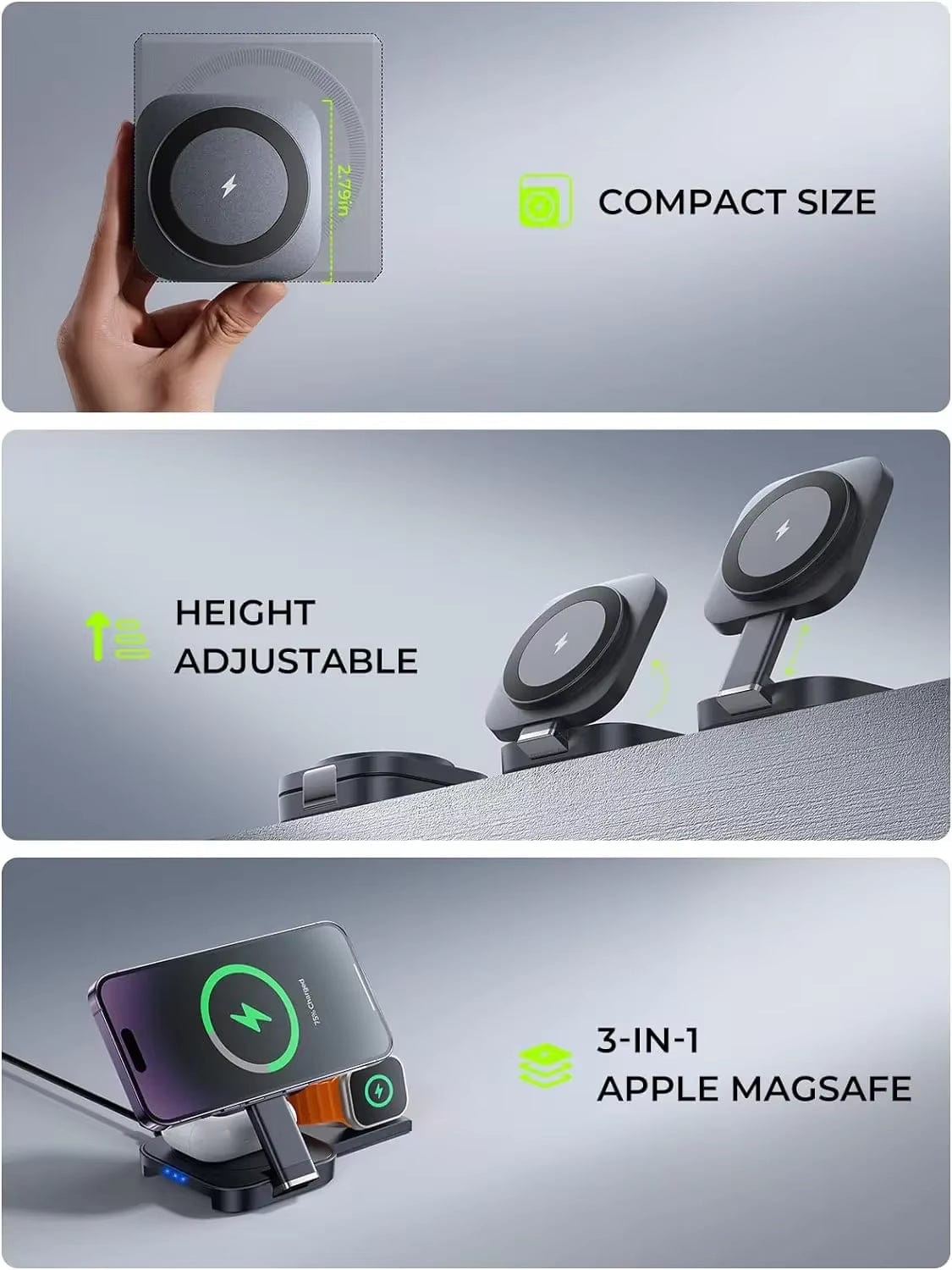 3 in 1 Charging Station for Apple Devices Magsafe Wireless Charger Pad for Multiple Devices Fits Iphone 15 Pro