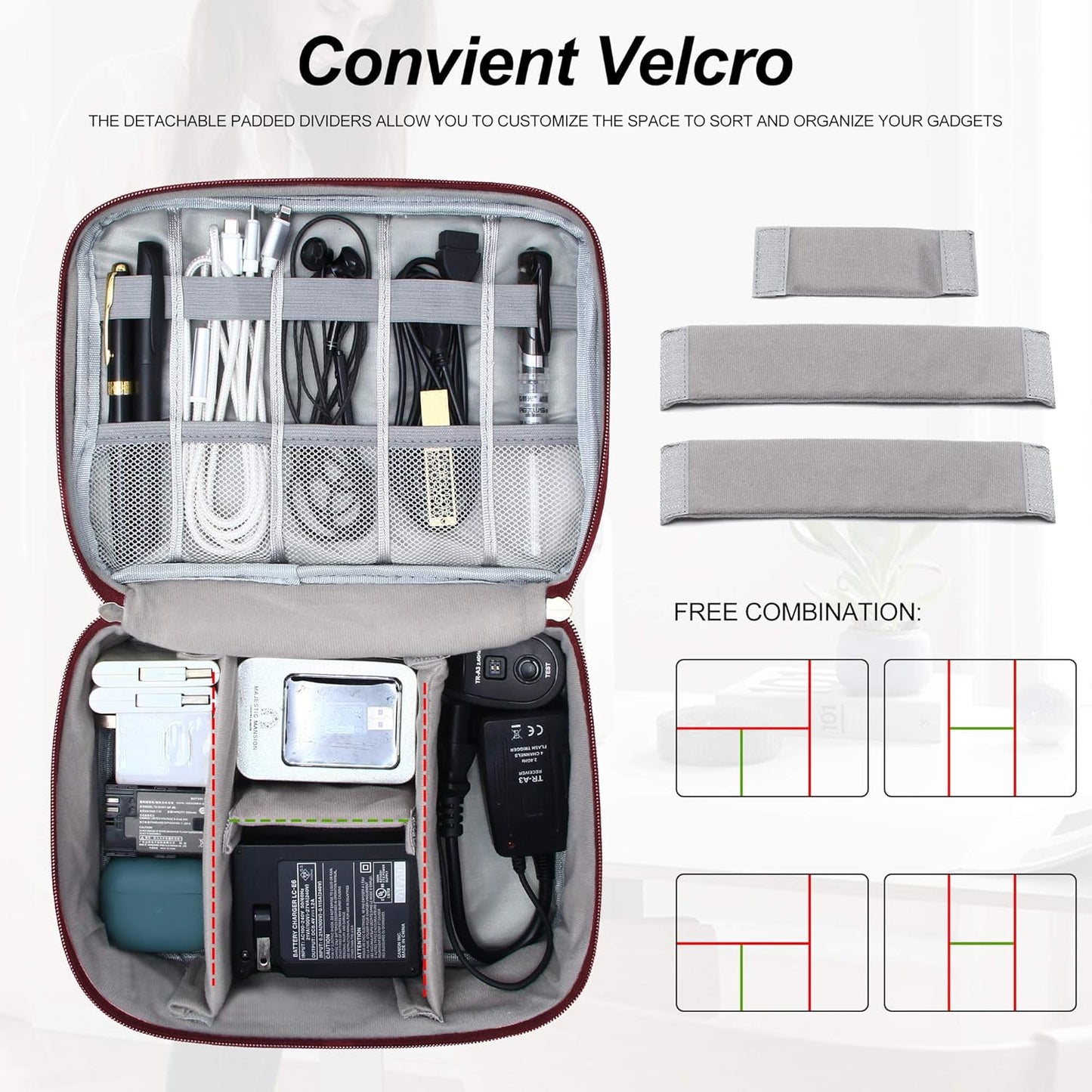 Electronic Bag Travel Cable Accessories Bag Waterproof Double Layer Electronics Organizer Portable Storage Case for Cable, Cord, Charger, Phone, Adapter, Power Bank, Kindle, Hard Drives