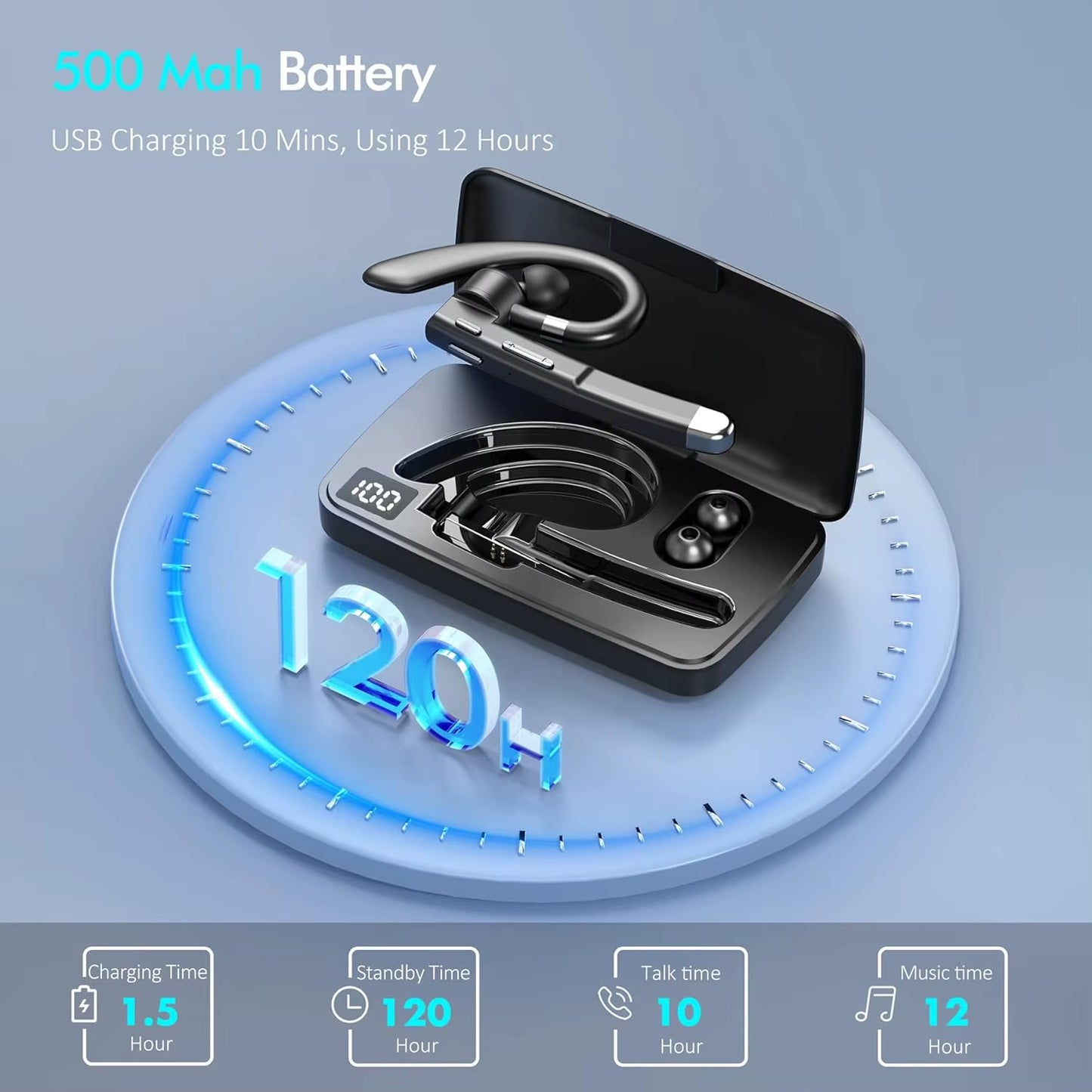 Bluetooth Earphones 5.3 Headphones Stereo Handsfree Noise Canceling Wireless Business Headset with HD Mic for All Smart Phones