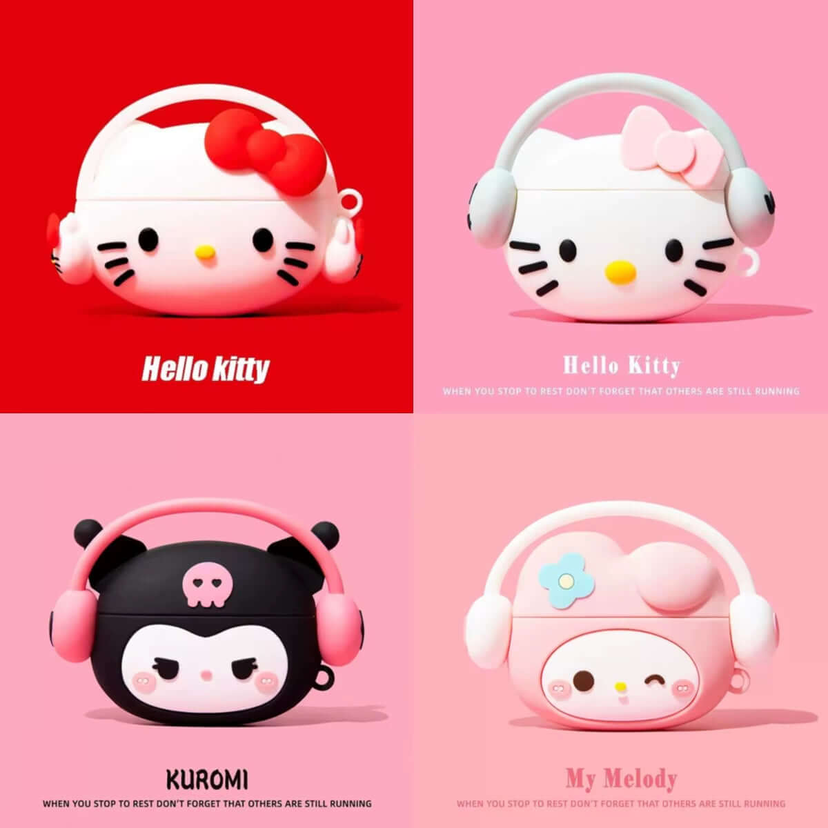For Airpods 1 2 3 4 Pro Pro 2 Hello Kitty Kuromi Melody Listen to Music Silicone Earphone Case Accessories Cover