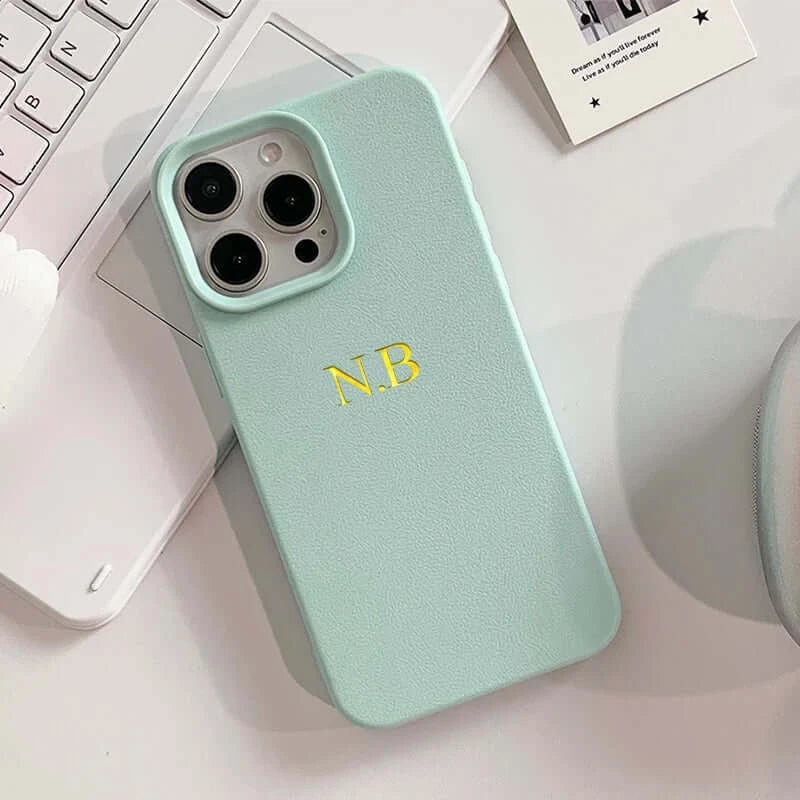 teal case with etching.
