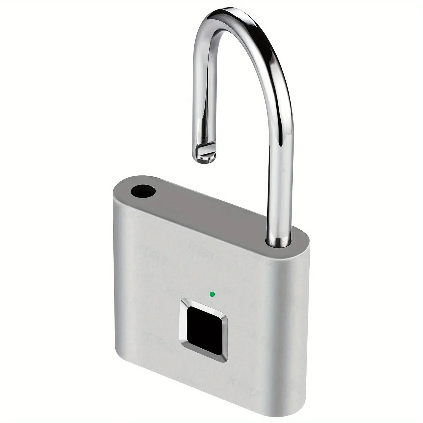 Mini smart fingerprint padlock with chrome shackle, perfect for securing luggage and ensuring anti-theft protection.