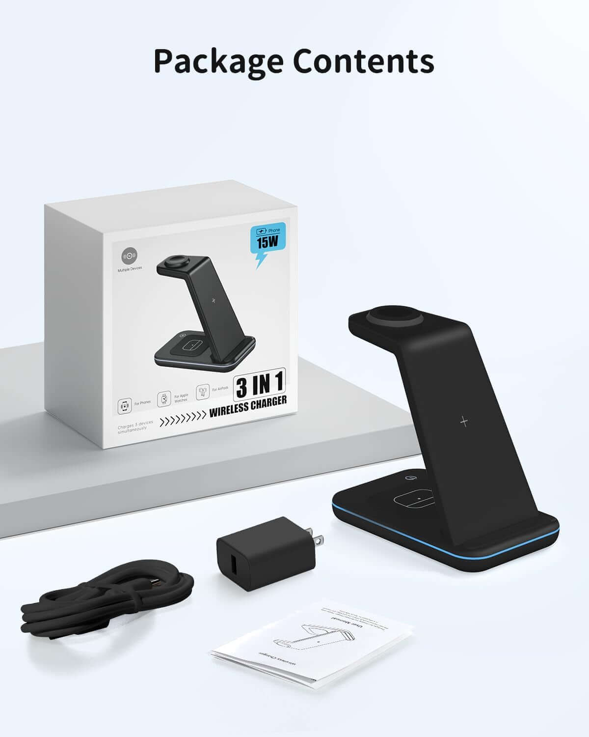 Wireless Charger for Iphone Charging Station: 3 in 1 Phone Charger Stand for Iphone 16/15/14/13/12/11/SE/X Pro Max plus - Apple Watch Ultra/10/9/8/Se/7/6/5/4/3 - Airpods 2/3/4 Pro