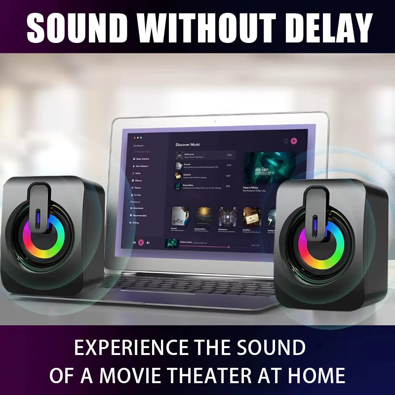 Computer Speakers PC Sound Box HIFI Stereo Microphone USB Wired with LED Light for Desktop Computer