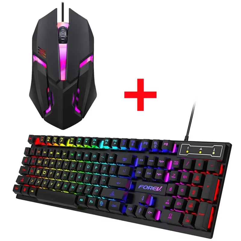 104 Key Backlit Mechanical Keyboard Wired Gaming Keyboard Waterproof Luminous Keyboard and Mouse Set for Gamer PC Laptop Office