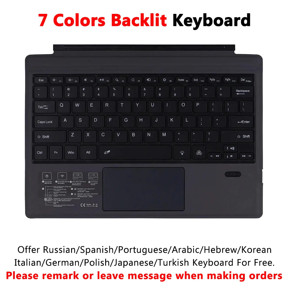 Bluetooth Keyboard Backlight for Microsoft Surface Pro 3 4 5 6 7 8 9 Pro X Go 1 2 3 4 Keyboard Backlit Trackpad Wireless Teclado