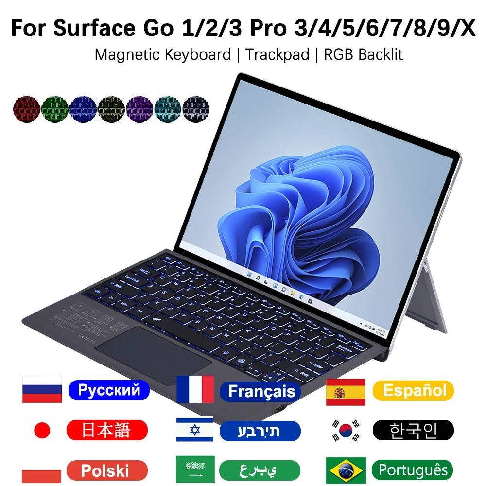Bluetooth Keyboard Backlight for Microsoft Surface Pro 3 4 5 6 7 8 9 Pro X Go 1 2 3 4 Keyboard Backlit Trackpad Wireless Teclado