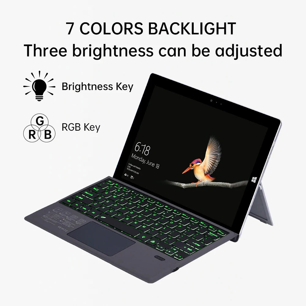Bluetooth Keyboard Backlight for Microsoft Surface Pro 3 4 5 6 7 8 9 Pro X Go 1 2 3 4 Keyboard Backlit Trackpad Wireless Teclado