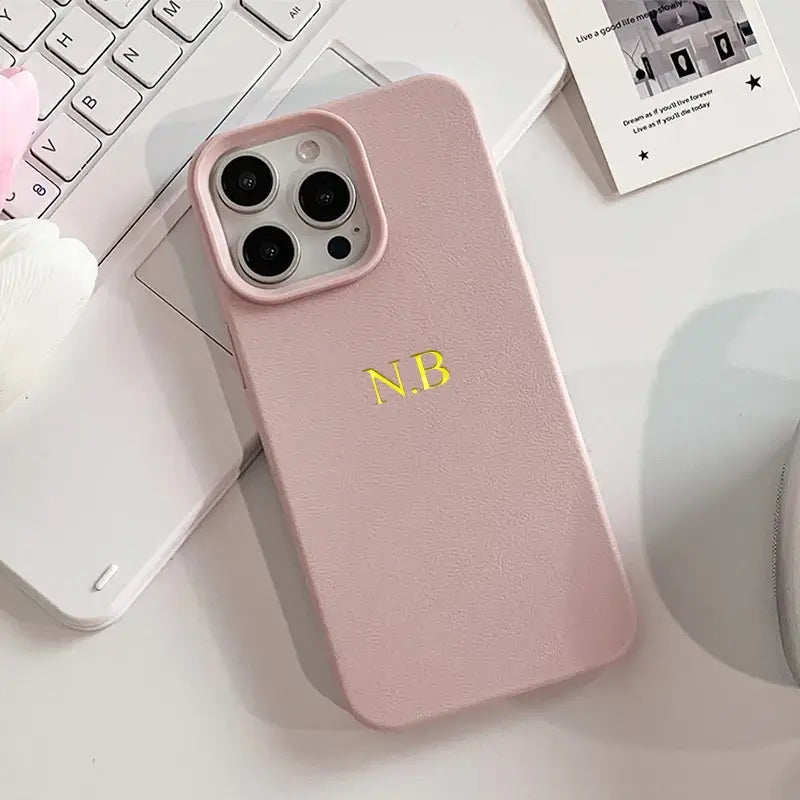 pink case with etching.