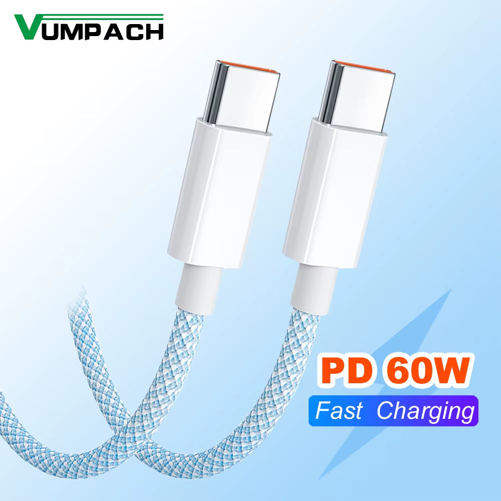 60W 6A USB Type C to Type C Cable Data Line for Iphone 15 16 Samsung Xiaomi Fast Charging USB C to C Cable Type C Data Charger