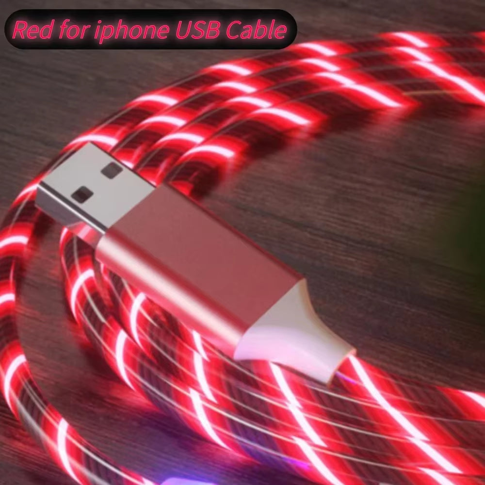 1M 2M Glowing LED Light Charger Data Cable Phone 2.4A USB Charging Cable for Iphone 14 13 12 11 Pro Max XS XR Charge Wire Cord