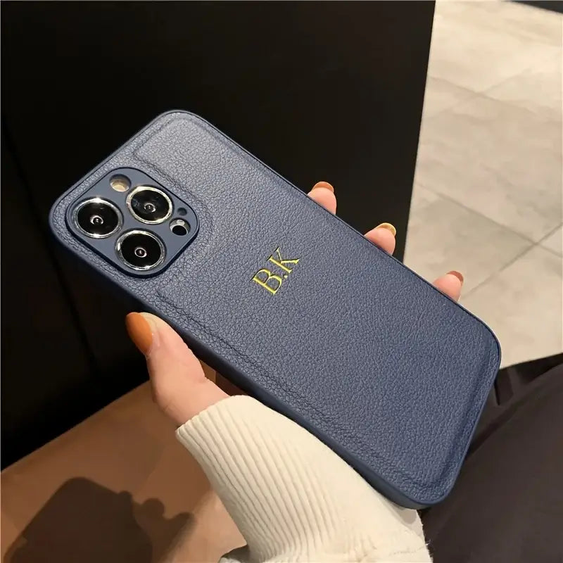 blue phone case with etching.