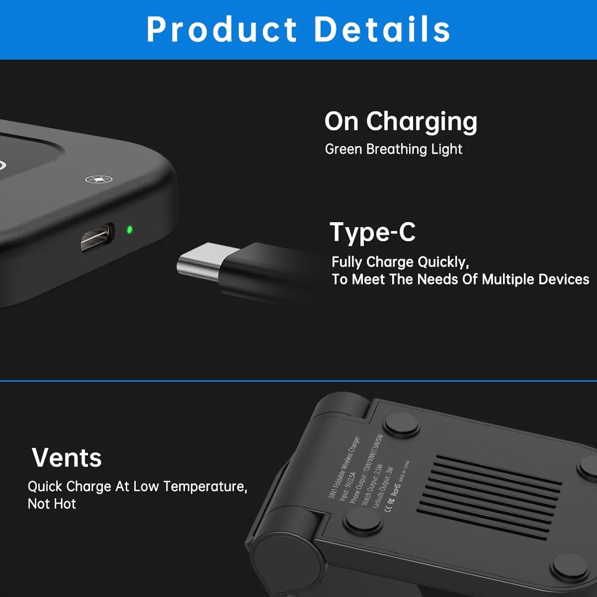 Wireless Charging Station, 18W 3 in 1 Wireless Charger, Fast Wireless Charging Stand for Iphone 16 15 14 13 12 11Pro Max XR XS, Apple Watch 10 9 8 7 6 5 4 3 2 SE, Airpods 4 3 2 Pro