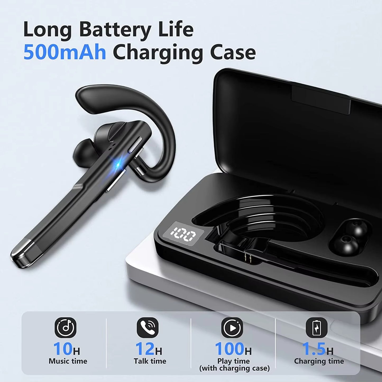 Bluetooth Earphones 5.3 Headphones Stereo Handsfree Noise Canceling Wireless Business Headset with HD Mic for All Smart Phones