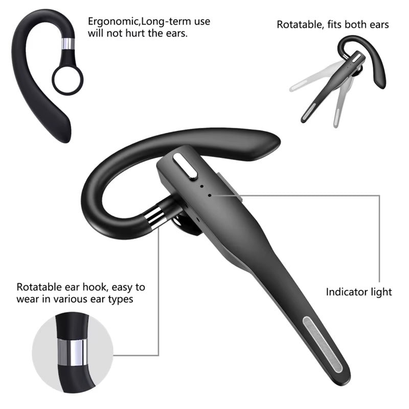 YYK525 Wireless Bluetooth-Compatible Earphone Handsfree Business Headset Mini Earbuds Built-In Mic for Car Driving 896C