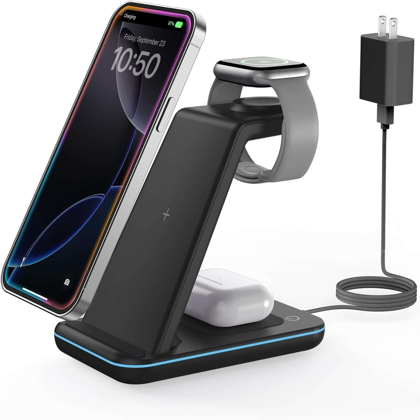 Wireless Charger for Iphone Charging Station: 3 in 1 Phone Charger Stand for Iphone 16/15/14/13/12/11/SE/X Pro Max plus - Apple Watch Ultra/10/9/8/Se/7/6/5/4/3 - Airpods 2/3/4 Pro