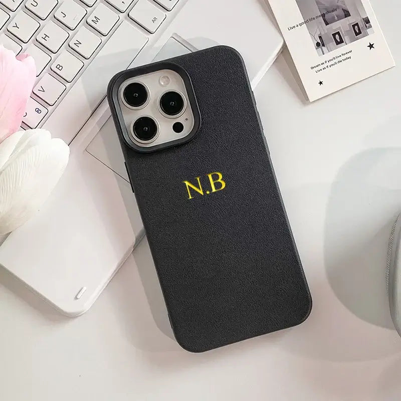 black case with etching.
