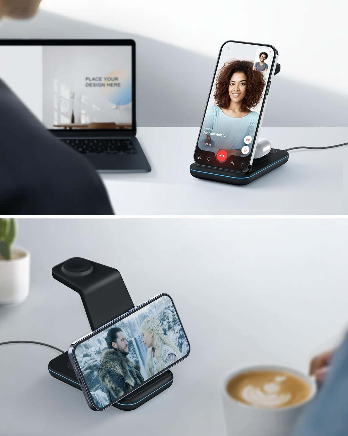 Wireless Charger for Iphone Charging Station: 3 in 1 Phone Charger Stand for Iphone 16/15/14/13/12/11/SE/X Pro Max plus - Apple Watch Ultra/10/9/8/Se/7/6/5/4/3 - Airpods 2/3/4 Pro