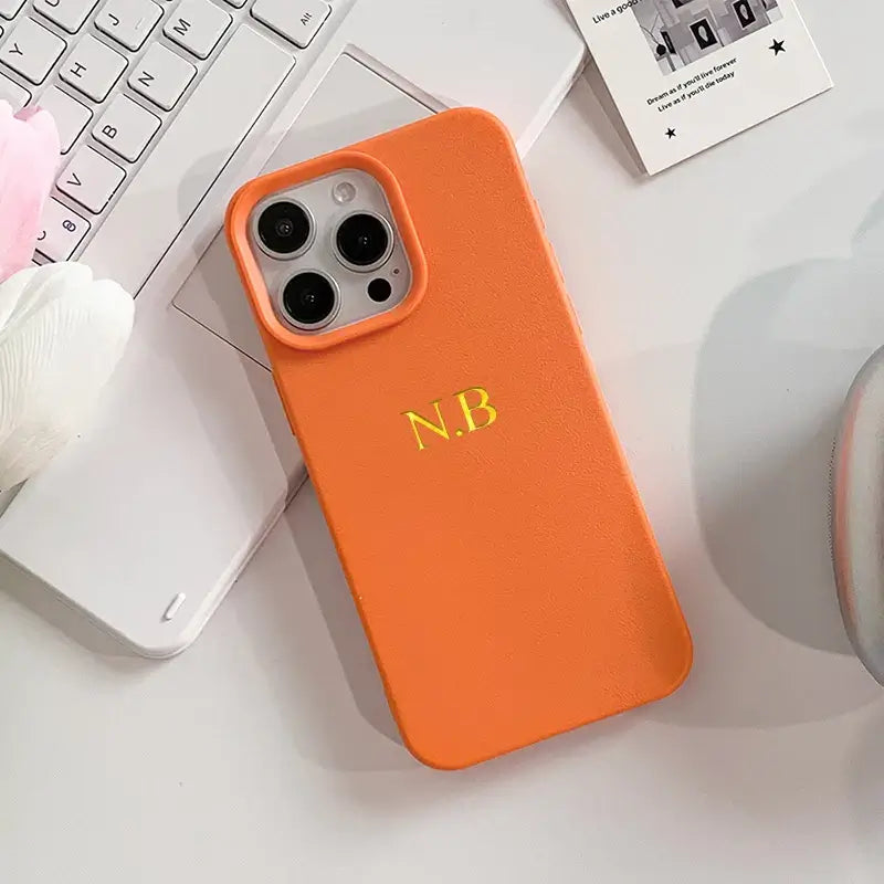 orange case with etching.
