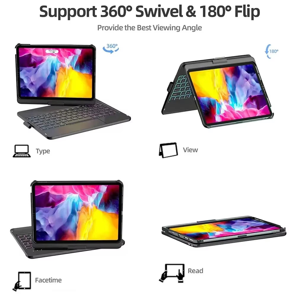 360° Rotatable Backlit Keyboard Cover for Ipad Pro12.9 11 Ipad10.2 7/8/9/10Th Air11 13 2024 M2, Ipad Cover Air4 5 Magic Keyboard