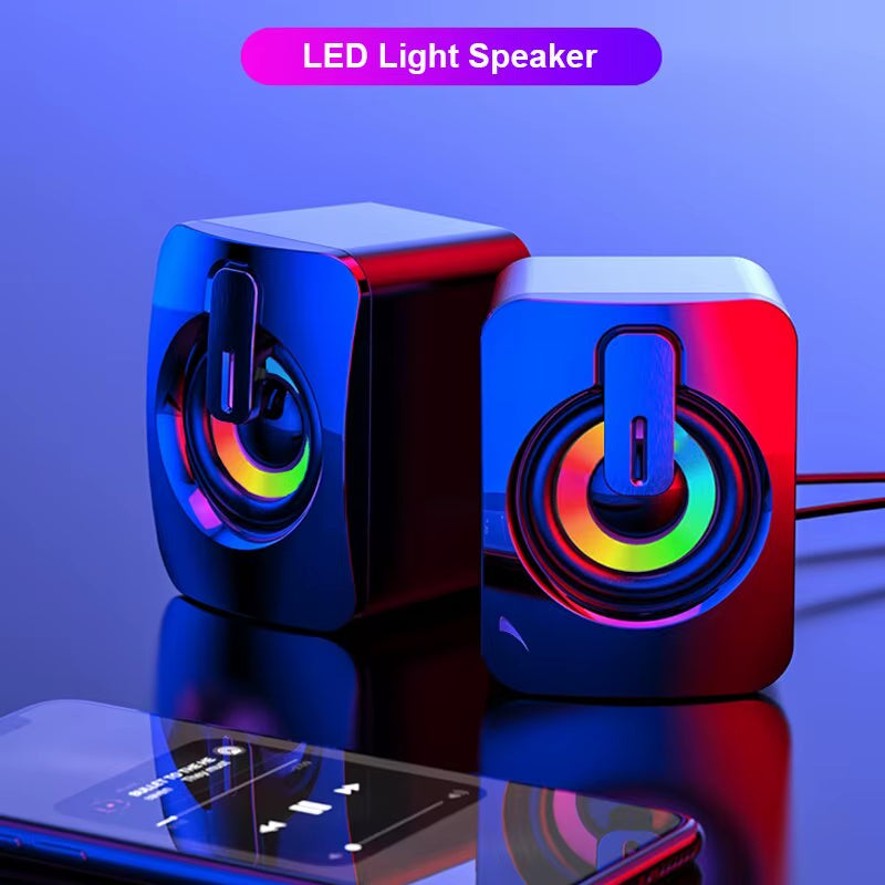 Computer Speakers PC Sound Box HIFI Stereo Microphone USB Wired with LED Light for Desktop Computer
