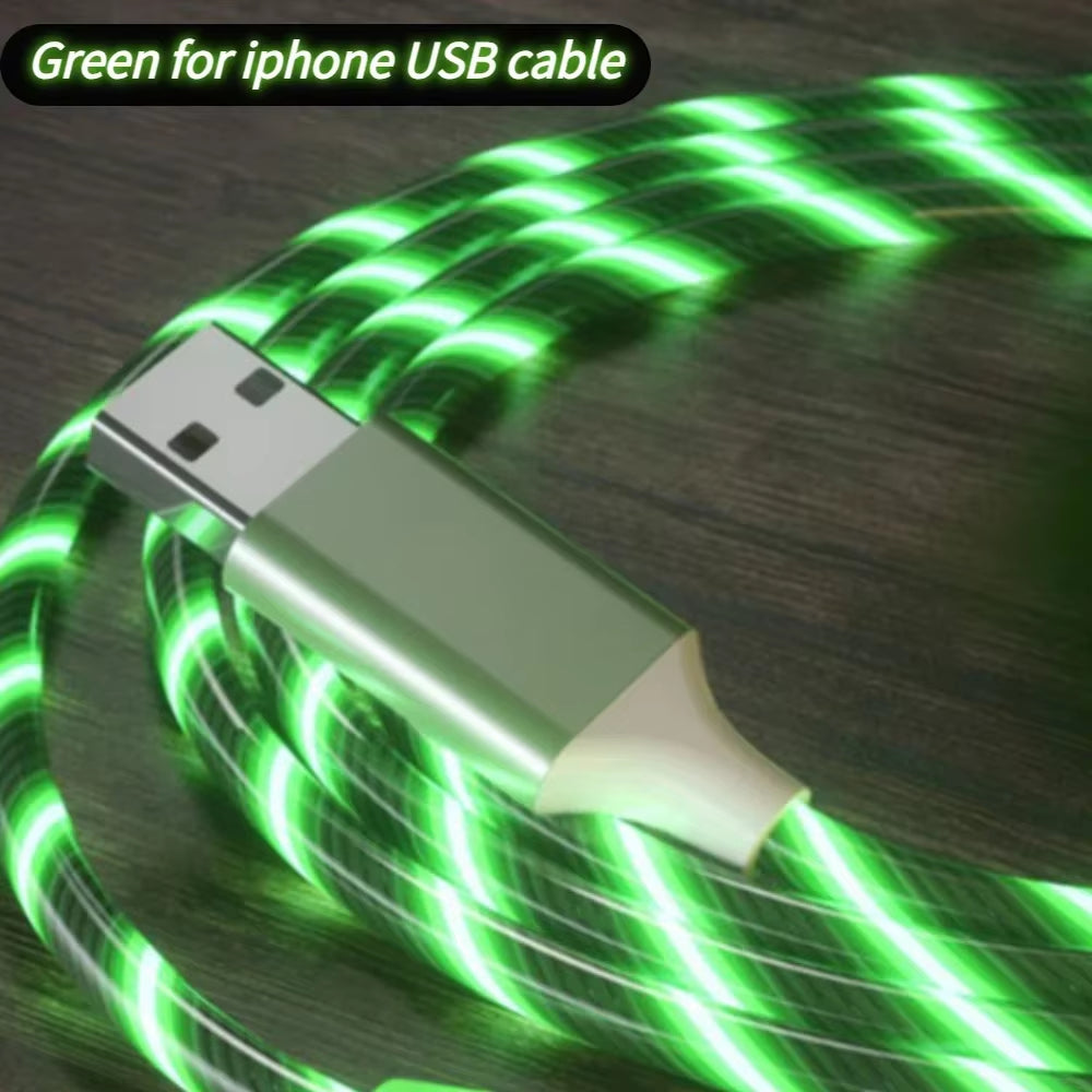 1M 2M Glowing LED Light Charger Data Cable Phone 2.4A USB Charging Cable for Iphone 14 13 12 11 Pro Max XS XR Charge Wire Cord