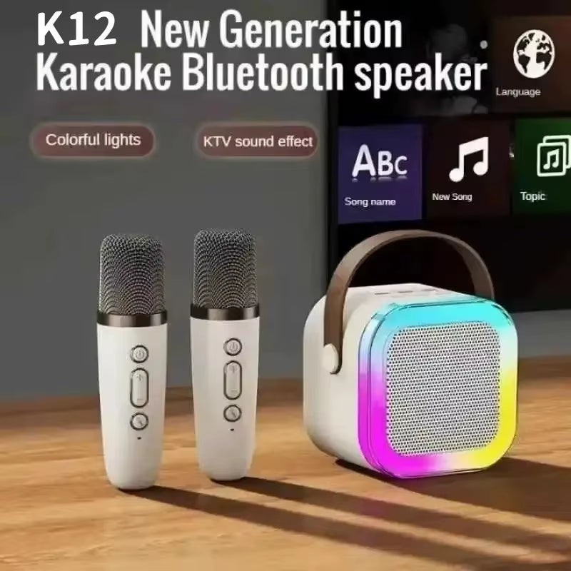 Bluetooth Speaker K12 Karaoke Machine Portable 5.3 PA Speaker System with Wireless Microphones Home Family Singing Children'S
