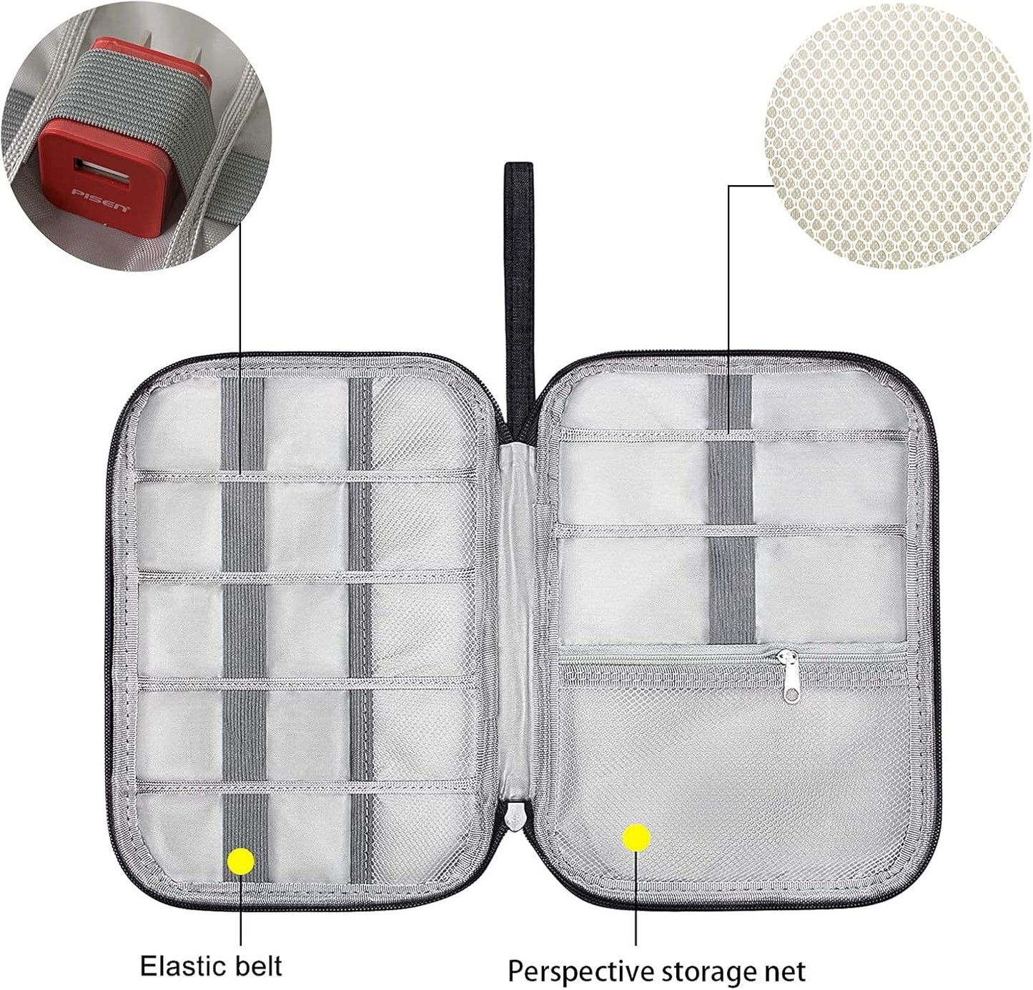 Electronic Organizer, Portable Cord Organizer, Travel Waterproof Electronic Storage Bag, for USB Cables, Chargers, Hard Drives, SD Cards and More