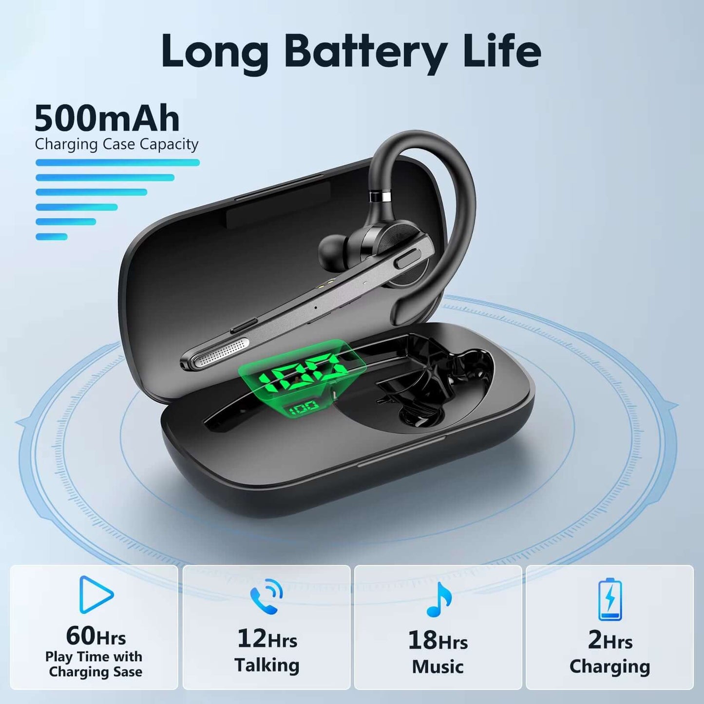 M53 Wireless Bluetooth Headset Single Earpiece Driving Headphone with Dual-Mic Noise Cancelling Handsfree Earphones