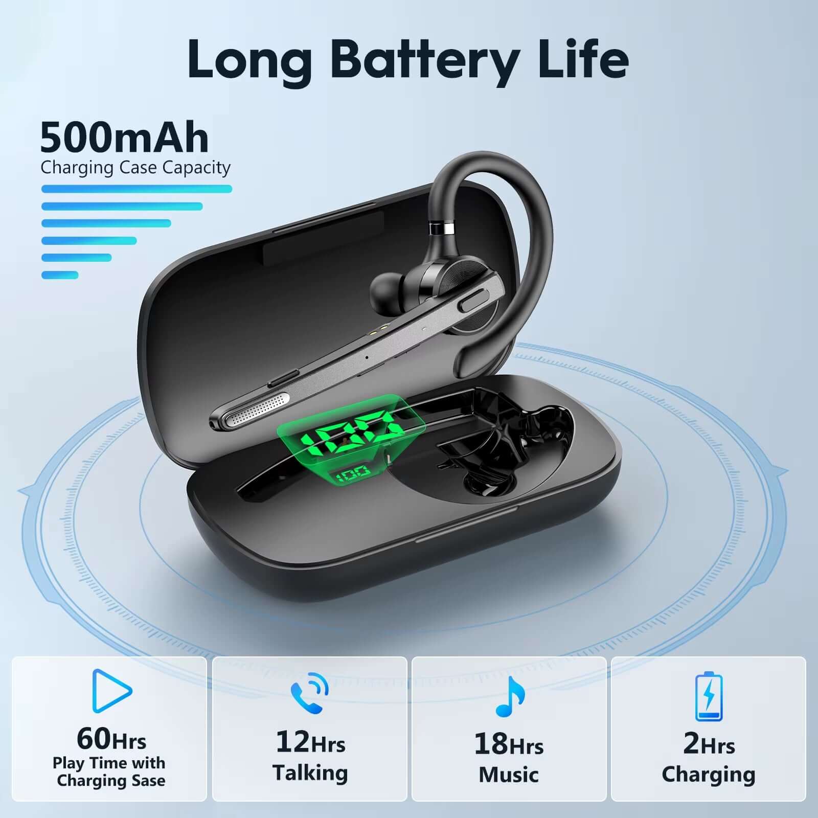 M53 Wireless Bluetooth Headset Single Earpiece Driving Headphone with Dual-Mic Noise Cancelling Handsfree Earphones