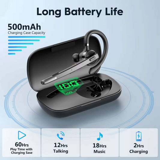 M53 Wireless Bluetooth Headset Single Earpiece Driving Headphone with Dual-Mic Noise Cancelling Handsfree Earphones