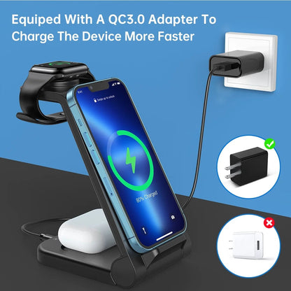Wireless Charging Station, 18W 3 in 1 Wireless Charger, Fast Wireless Charging Stand for Iphone 16 15 14 13 12 11Pro Max XR XS, Apple Watch 10 9 8 7 6 5 4 3 2 SE, Airpods 4 3 2 Pro