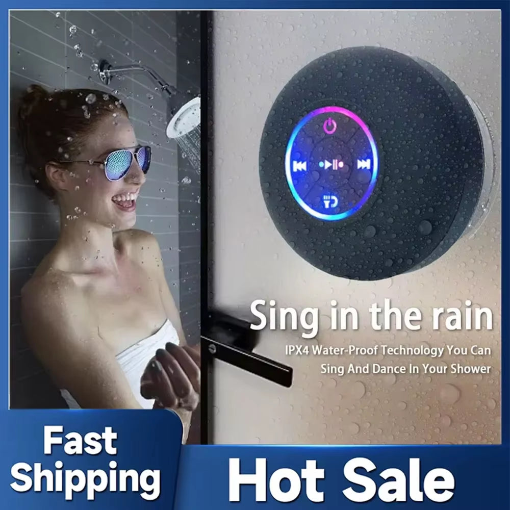 Mini Stereo Sound Speaker LED IPX4 Waterproof Loudspeaker Portable Wireless Bluetooth Speaker Outdoor Bathroom Large Suction Cup