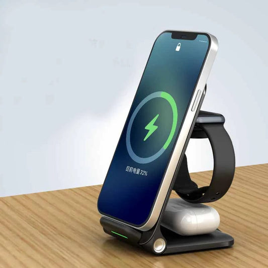 Compact Stand-Up Triple Wireless Charging Dock