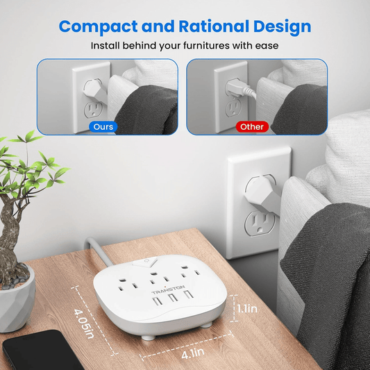 3x Power Strip 3 Outlets 3 USB Ports 