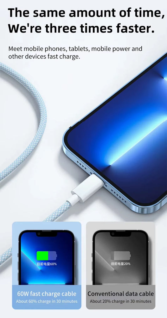 60W 6A USB Type C to Type C Cable Data Line for Iphone 15 16 Samsung Xiaomi Fast Charging USB C to C Cable Type C Data Charger
