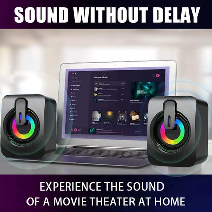 Computer Speakers PC Sound Box HIFI Stereo Microphone USB Wired with LED Light for Desktop Computer