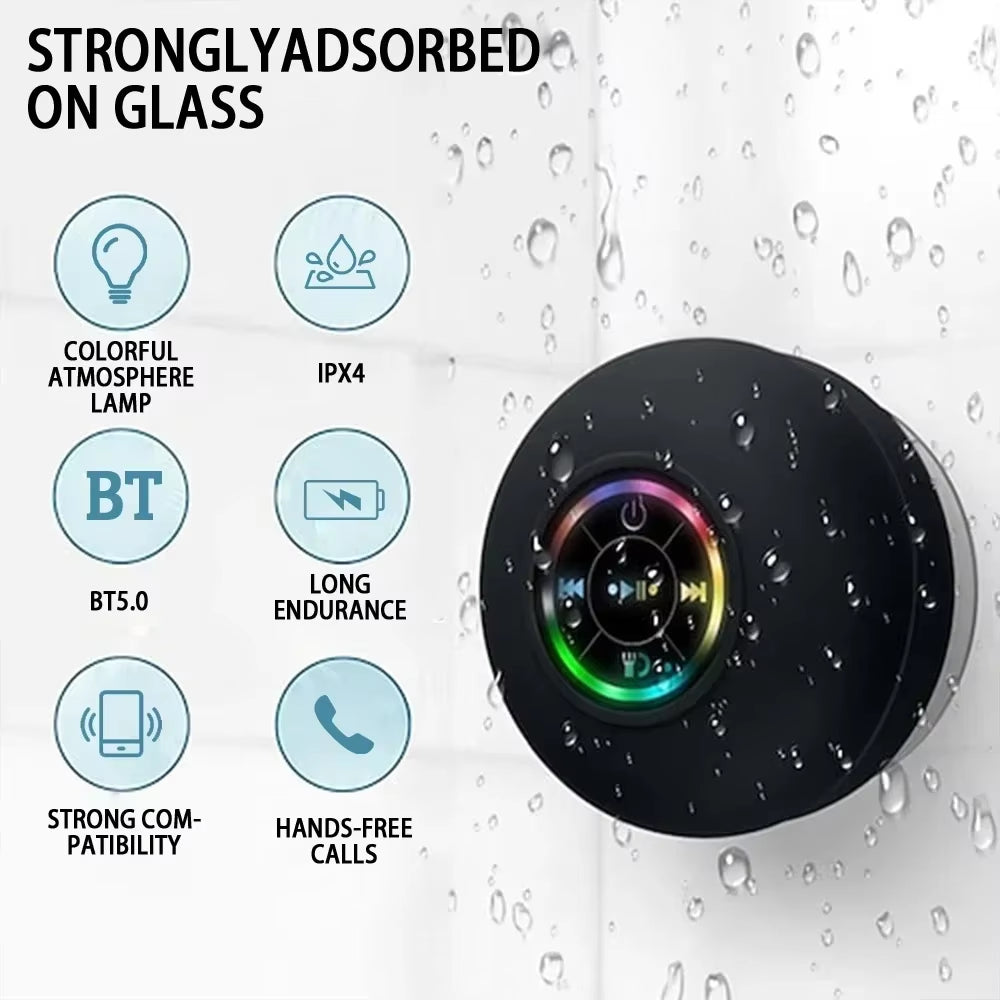 Mini Stereo Sound Speaker LED IPX4 Waterproof Loudspeaker Portable Wireless Bluetooth Speaker Outdoor Bathroom Large Suction Cup