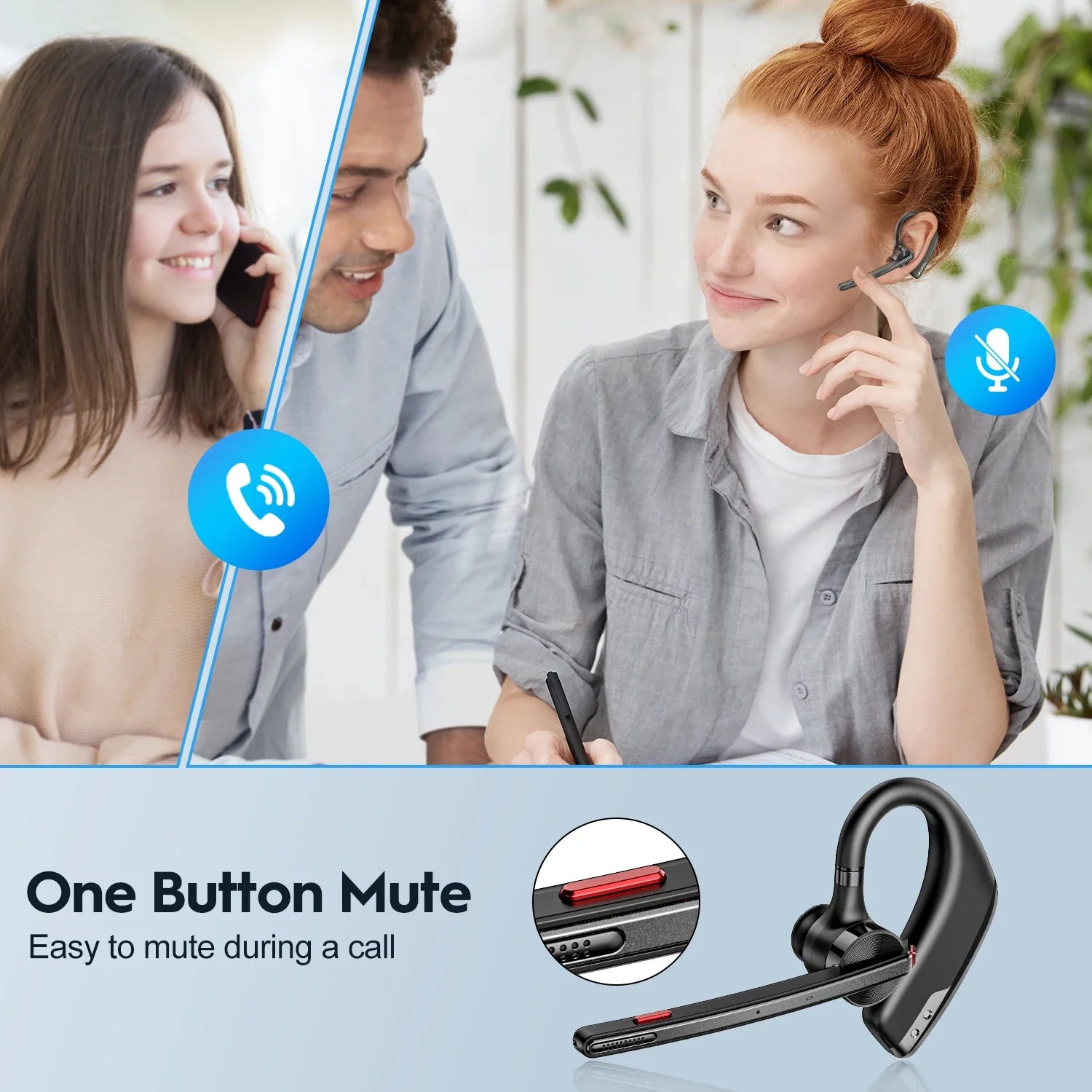 M51 Wireless Bluetooth Headset Earphones 5.2 Headphone with Dual-Mic CVC8.0 Noise Cancelling Handsfree Business Earpiece