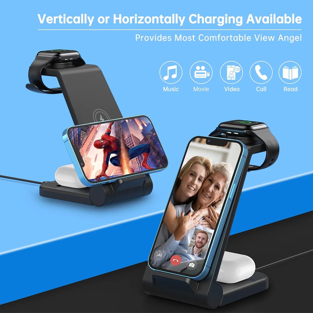 Wireless Charging Station, 18W 3 in 1 Wireless Charger, Fast Wireless Charging Stand for Iphone 16 15 14 13 12 11Pro Max XR XS, Apple Watch 10 9 8 7 6 5 4 3 2 SE, Airpods 4 3 2 Pro