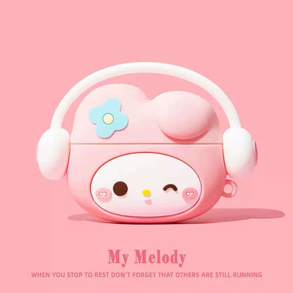 For Airpods 1 2 3 4 Pro Pro 2 Hello Kitty Kuromi Melody Listen to Music Silicone Earphone Case Accessories Cover