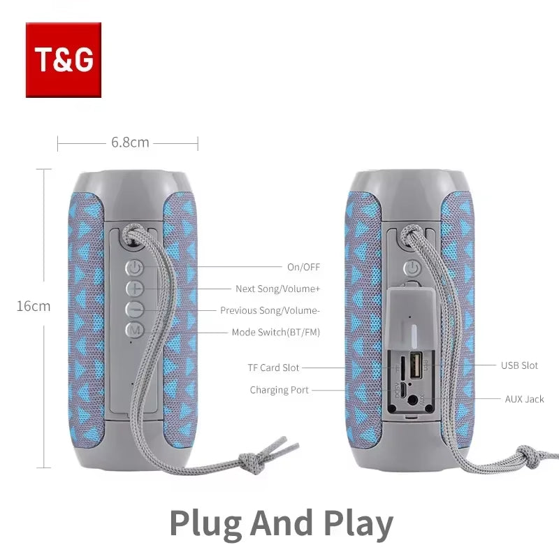 TG117 Portable Bluetooth Speaker TWS Wireless Dual Bass Outdoor Column Boombox FM AUX TF Card Music Player for Camping Riding