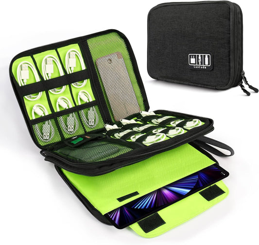 Large Electronics Organizer, 11" Travel Cord Organizer, Large Cable Bag, Tech Bag for Cable Storage/Cord Storage/Ipad Pro(Up to 11")/Wallcharger/Electronic Accessories