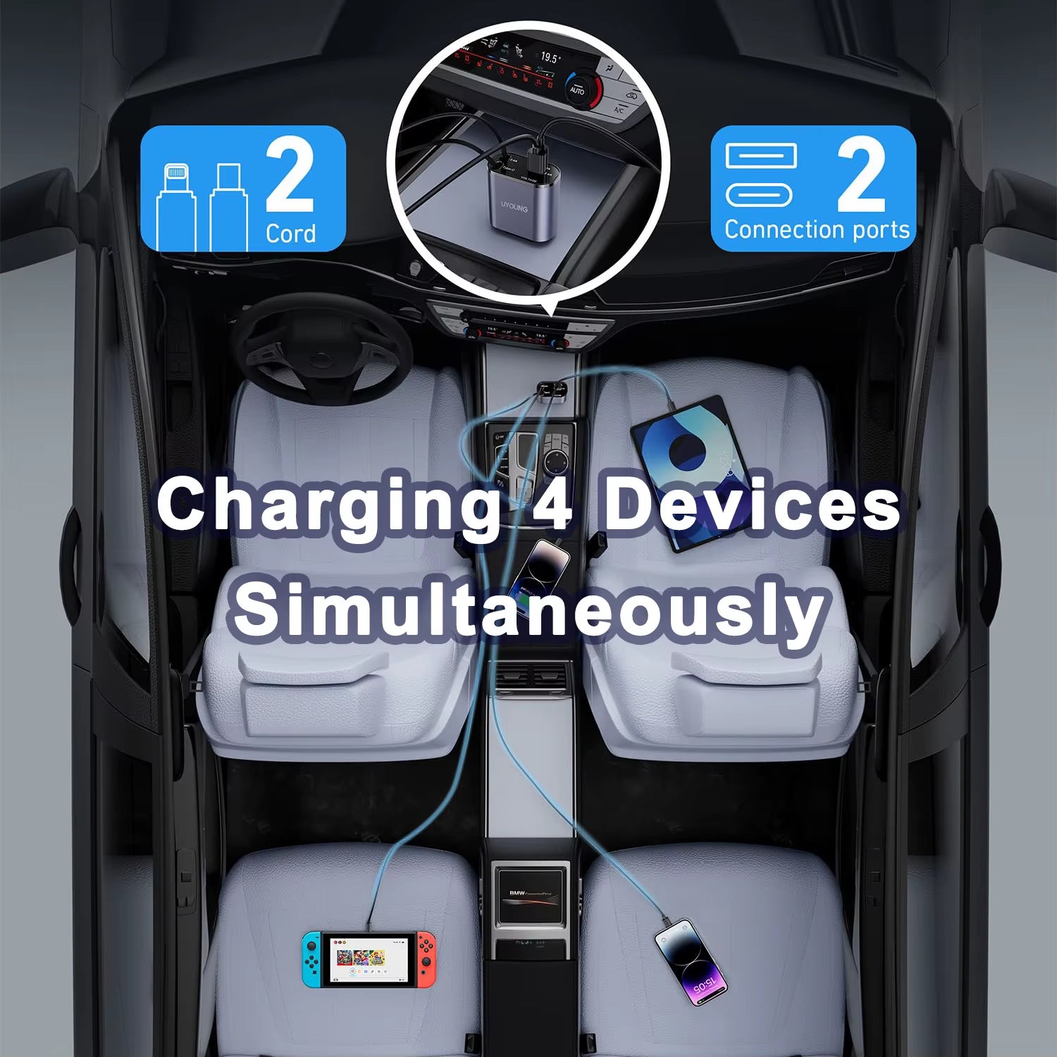 120/66W 4 in 1 Retractable Car Charger Mobile Phone USB PD Type C Cable for Iphone Fast Charge Cord Cigarette Lighter QC Adapter